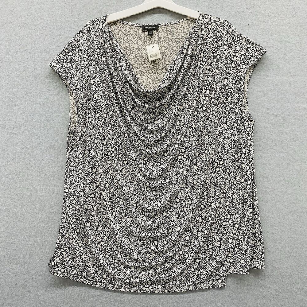 Lane Bryant Sleeveless Top Size 26 28 White Black Drapey Liquid Knit Blouse NWT